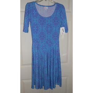 NEW LuLaRoe Nicole knee length Dress womans Small Blue & Purple Floral Paisley